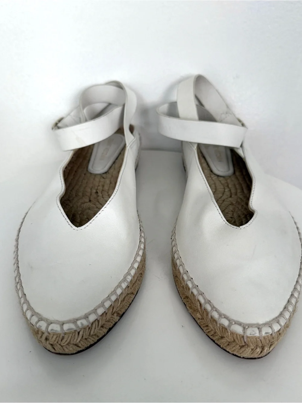 Stuart Weitzman Sz 10 W Toga white Leather Ankle Wrap Espadrille